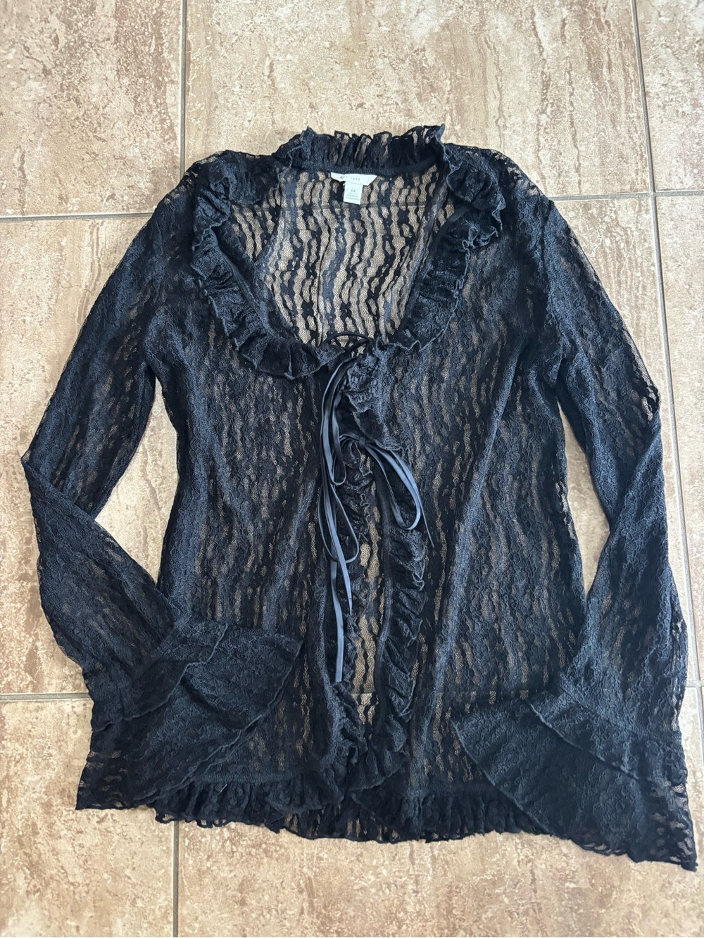 Black lace ruffle grunge long sleeve blouse cardigan